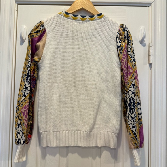 Fate Anthropologie Sweater Size Small Ivory Multi Media Sleeves Colorful Boho - Picture 3 of 10